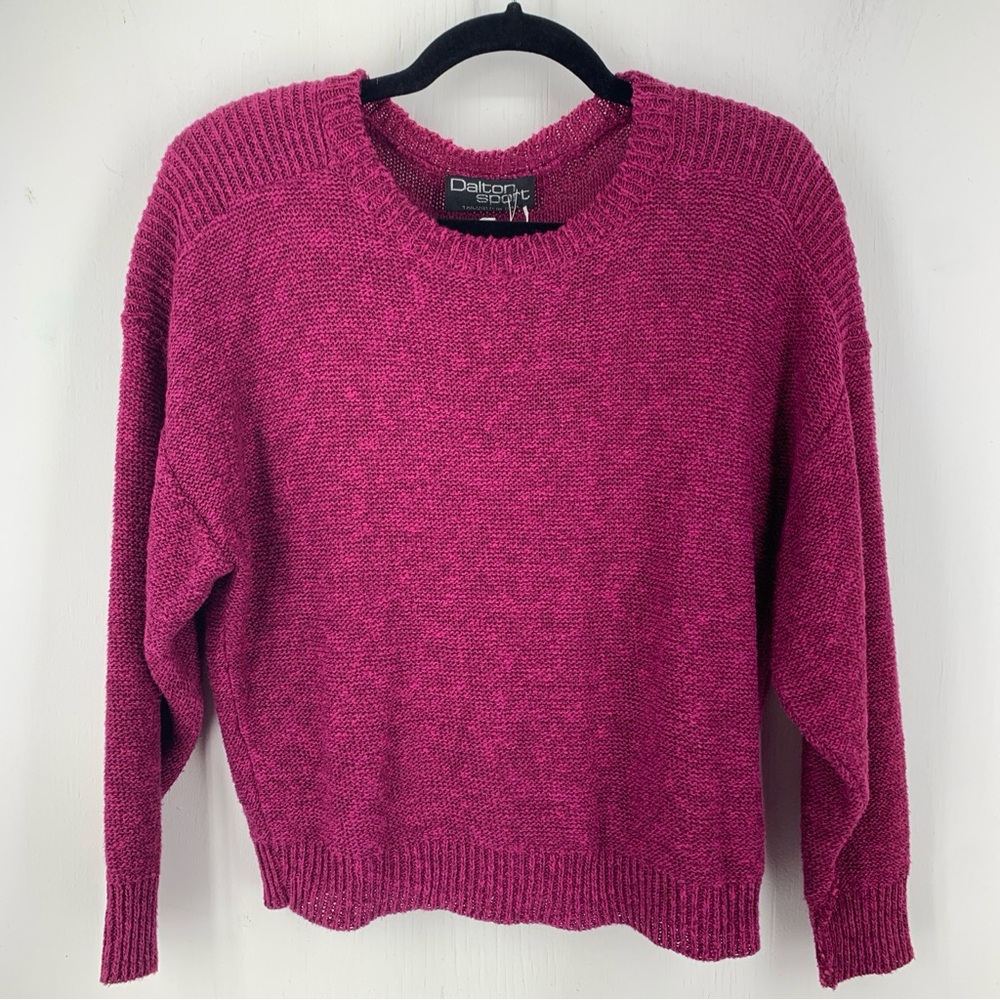 Dalton Sport Vintage Women Large Cropped Sweater Linen Cotton Shoulder Pads NEW